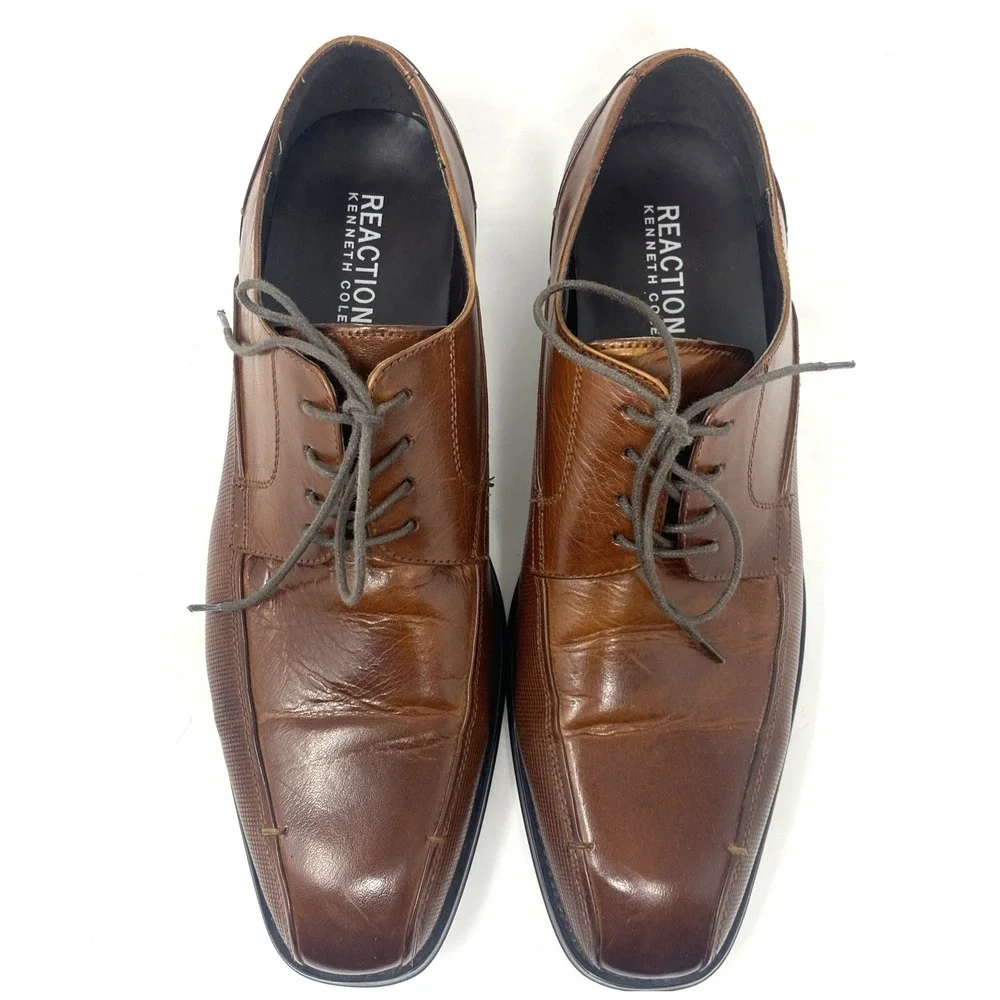 Kenneth Cole Reaction Men Shoes Sz 10 Oxford Witter Lace‎ Up Brown Leather Dress
